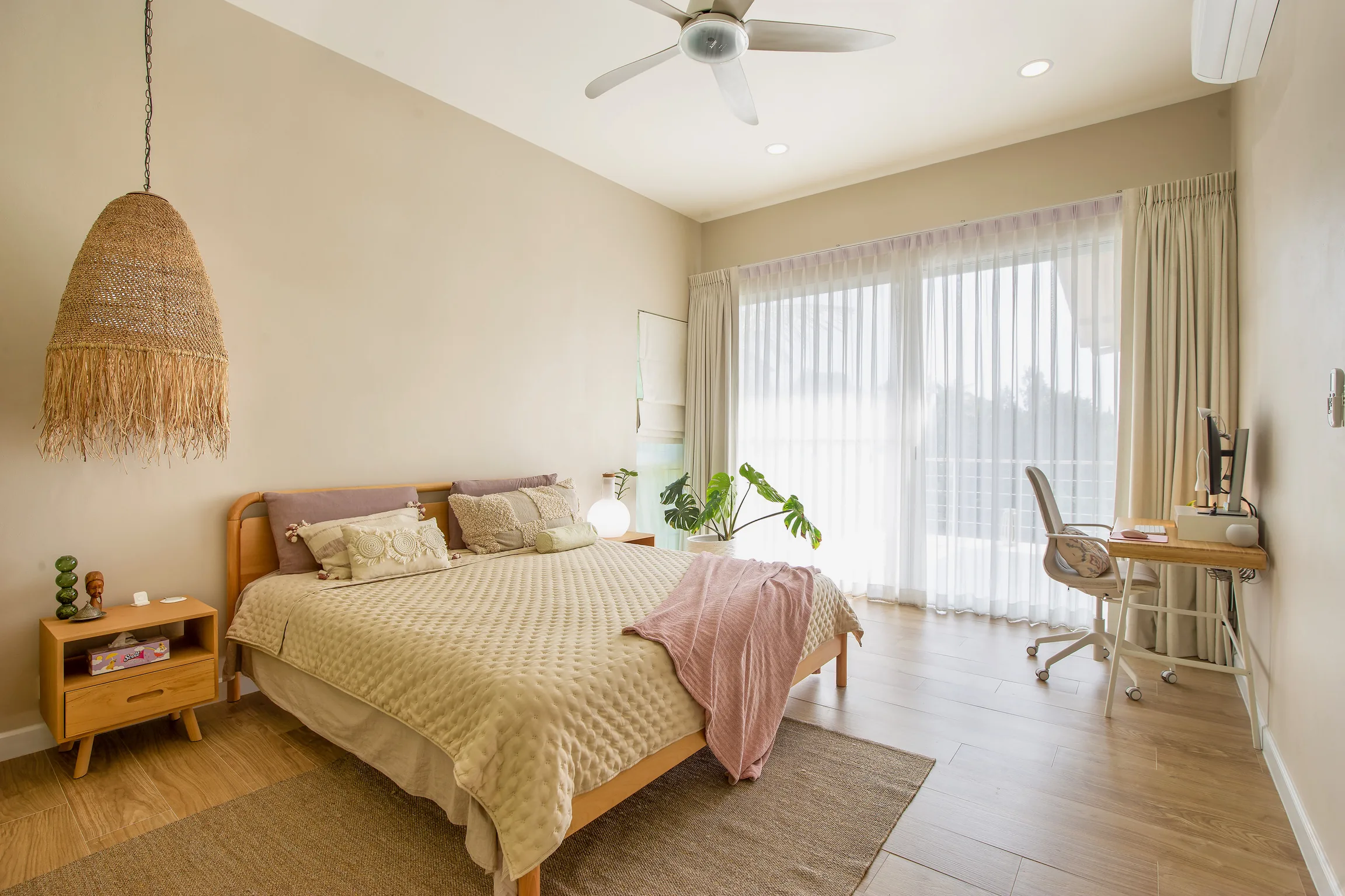 East Bedroom with king bed and dedicated workspace